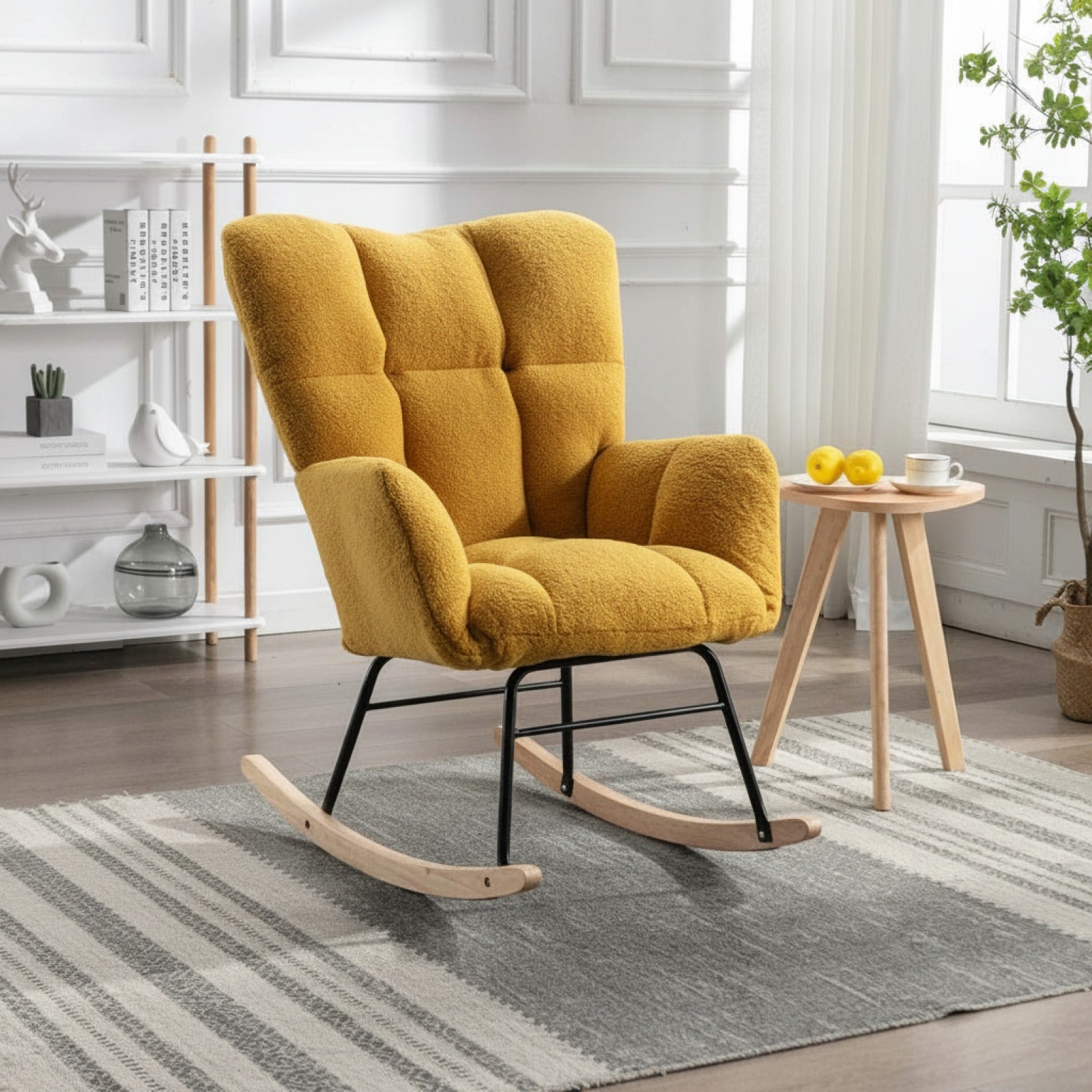 Fauteuil à Bascule Teddy Jaune Confortable Design Moderne