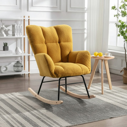 Fauteuil à Bascule Teddy Jaune Confortable Design Moderne