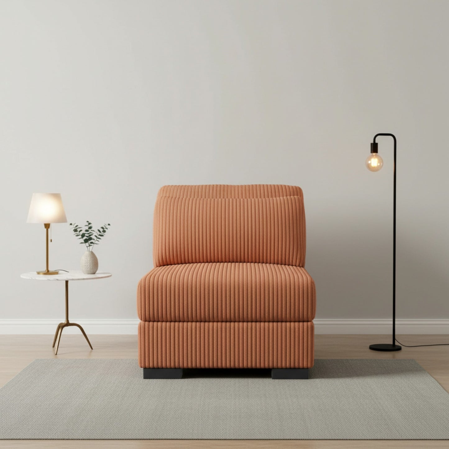 Fauteuil 1 Place en Velours Orange - Style Moderne pour Salon et Chambre
