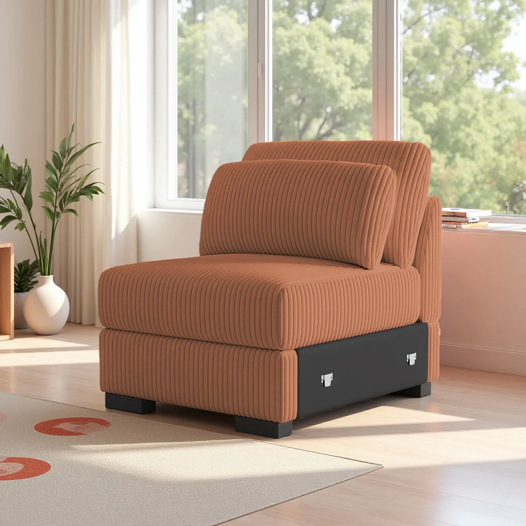 Fauteuil 1 Place en Velours Orange - Style Moderne pour Salon et Chambre