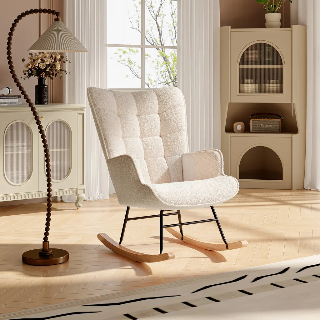 Fauteuil à Bascule Fangange Confortable - Gris - Tissu Teddy & Bois Massif