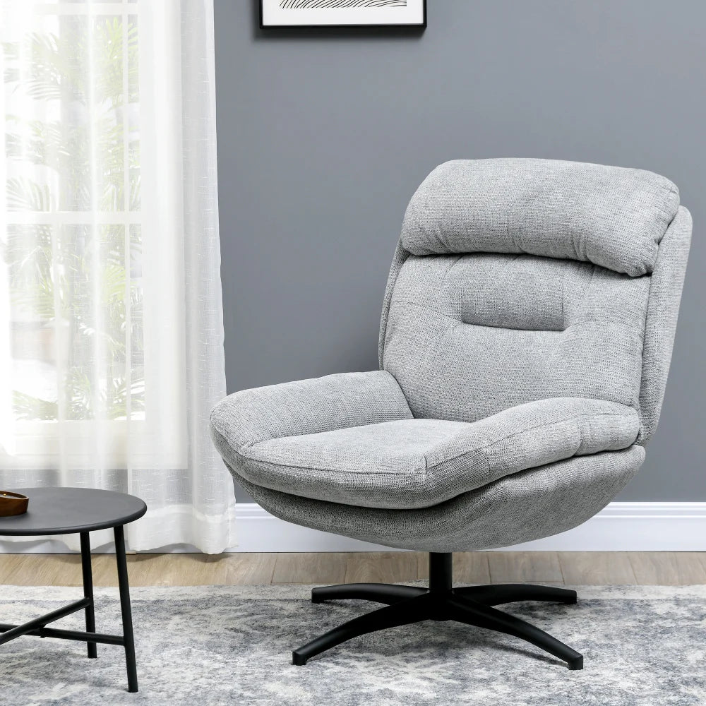 Fauteuil Pivotant Gris en Chenille Déperlante - Confort et Design pour Salon