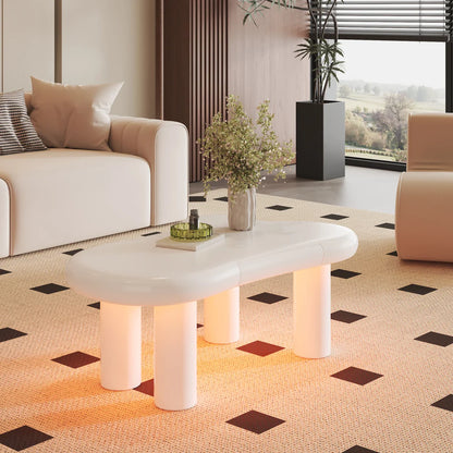 Table Basse Nuage Design Scandinave avec LED 16 Couleurs et Tiroir Rangement Blanc