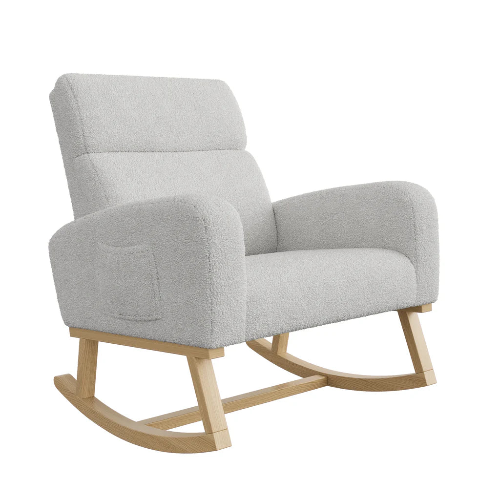 Fauteuil à Bascule Comanlai Teddy Fleece Gris Clair - Confort Ergonomique et Design Minimaliste