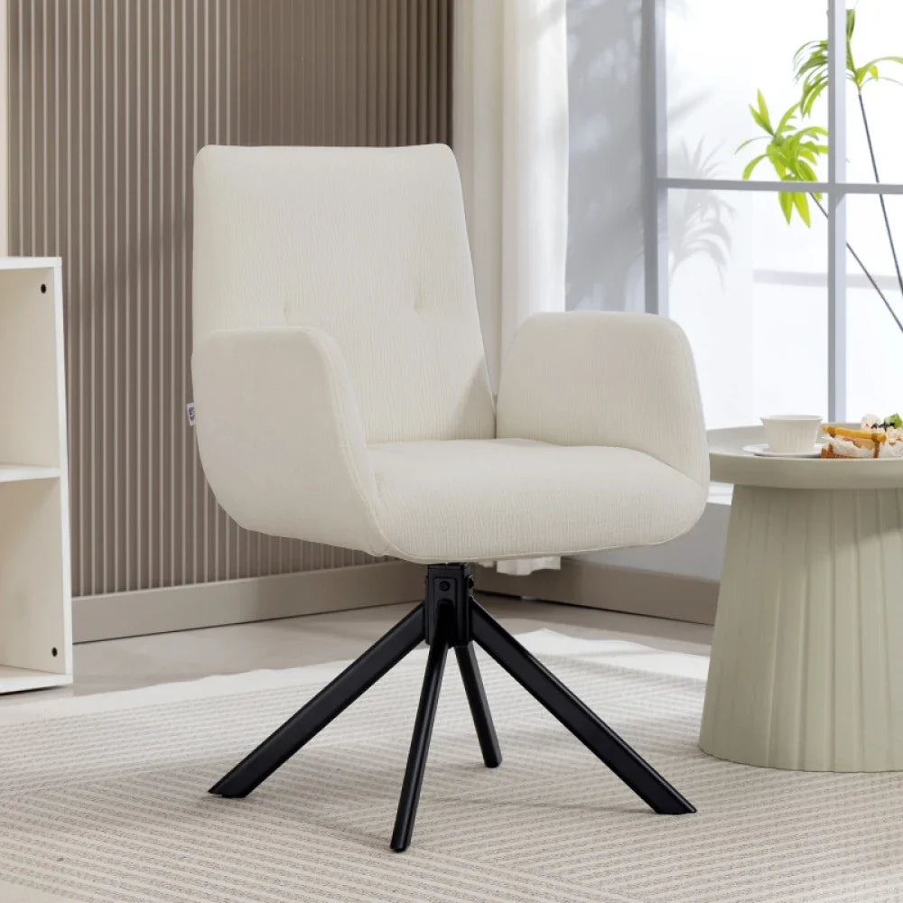 Fauteuil Moderne Pivotant Blanc Crème - Confort et Design Élégant