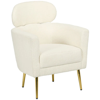 Fauteuil HOMCOM design moderne en tissu peluche, pieds métal doré, repose-tête amovible
