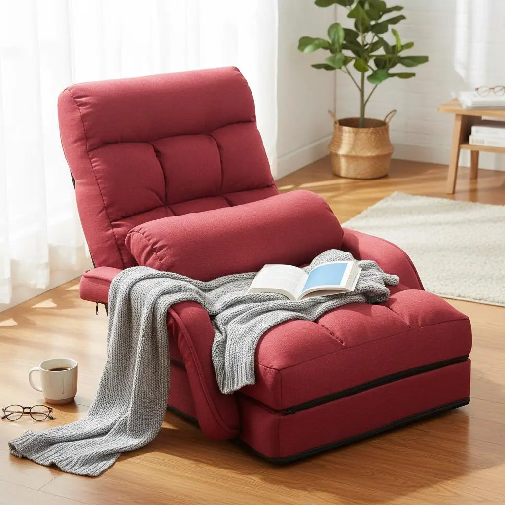 Fauteuil Pliant Lazy Rouge avec Accoudoirs et Coussin - Confortable et Pratique