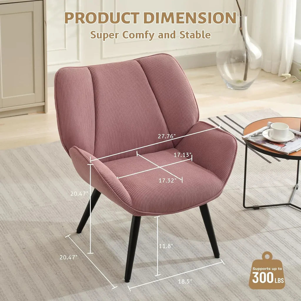 Fauteuil Moderne en Velours Côtelé Rose avec Pieds en Métal - Confort et Style pour le Salon