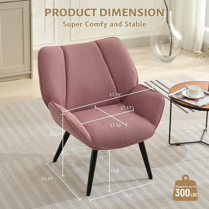 Fauteuil Moderne en Velours Côtelé Rose avec Pieds en Métal - Confort et Style pour le Salon