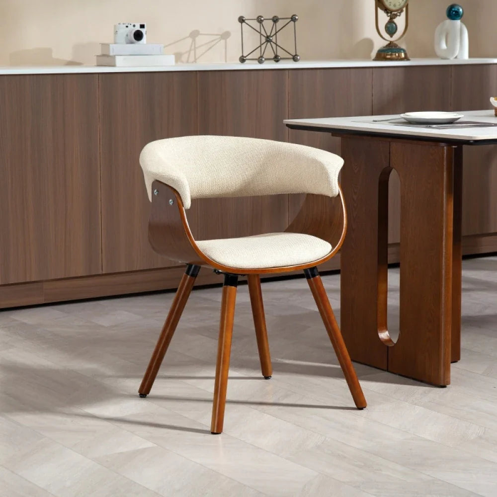 Fauteuil de salle à manger et de cuisine, aspect lin, beige, pieds en bois