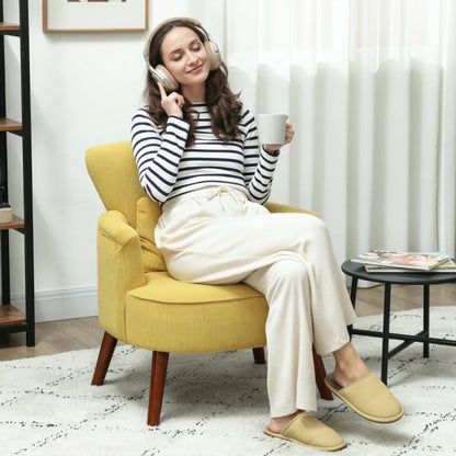 Fauteuil Moderne Jaune Rembourré avec Coussin Lombaire et Pieds en Bois