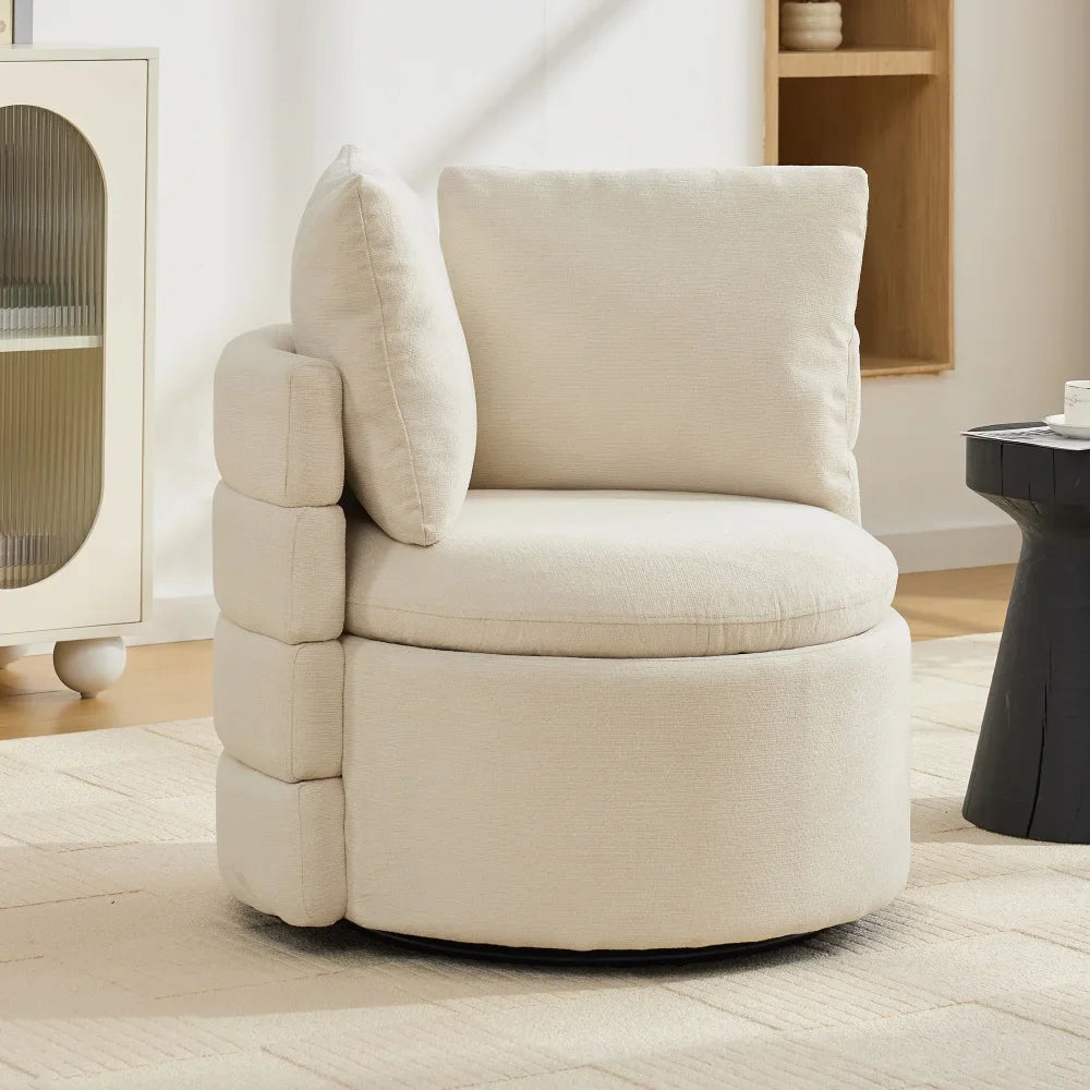 Fauteuil d'appoint pivotant 360° en chenille avec rangement caché - Confort moderne et design élégant