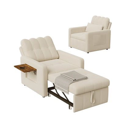 Fauteuil Convertible 3-en-1 Fangange : Lit d'appoint, Siège Ajustable avec Poche Latérale et Table Pliante