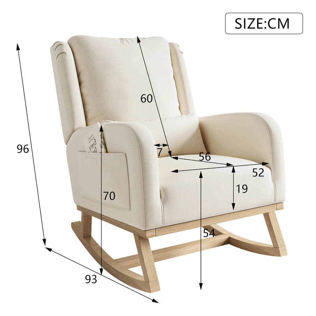 Fauteuil d'allaitement Comanlai en lin, confortable avec coussin lombaire et poches latérales