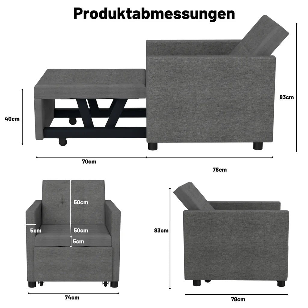 Fauteuil Convertible Gris 2-en-1 : Canapé Lit Confortable et Gain de Place