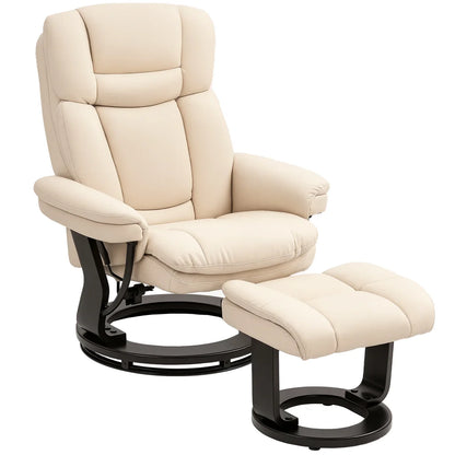 HOMCOM Fauteuil de Salon Pivotant et Inclinable en PU Crème avec Repose-pieds - Confort Optimal