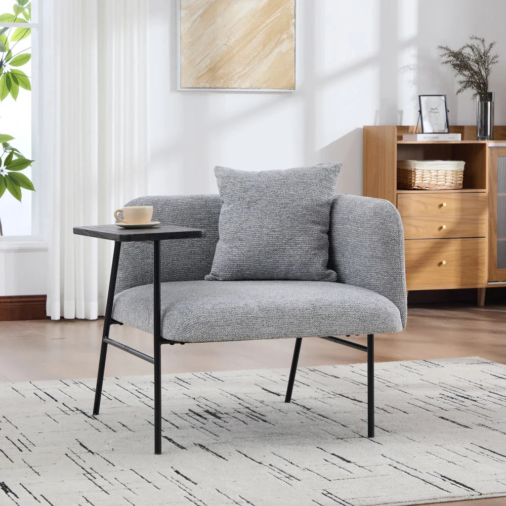 Fauteuil Moderne Gris Clair avec Table d'appoint intégrée et Poches de Rangement