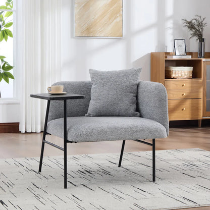 Fauteuil Moderne Gris Clair avec Table d'appoint intégrée et Poches de Rangement