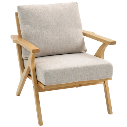 Fauteuil Scandinave HOMCOM en Tissu Beige avec Coussin Épais et Pieds en Hévéa