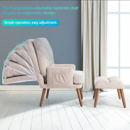 Fauteuil Lounge Confortable avec Repose-Pieds et Poche Latérale - Design Moderne, Bois Massif