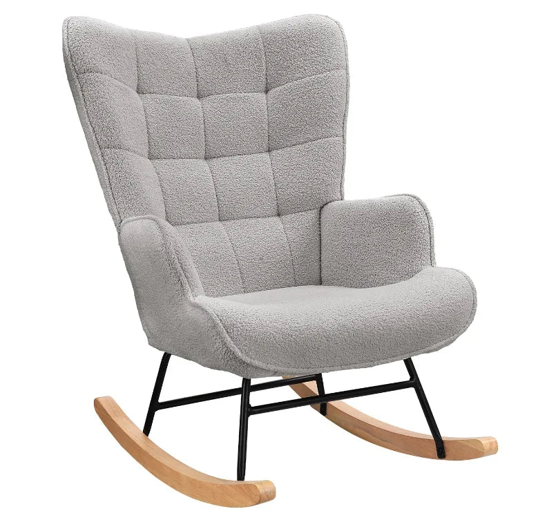 Fauteuil à Bascule Comanlai Velours Wingback Gris Clair - Confort Moderne