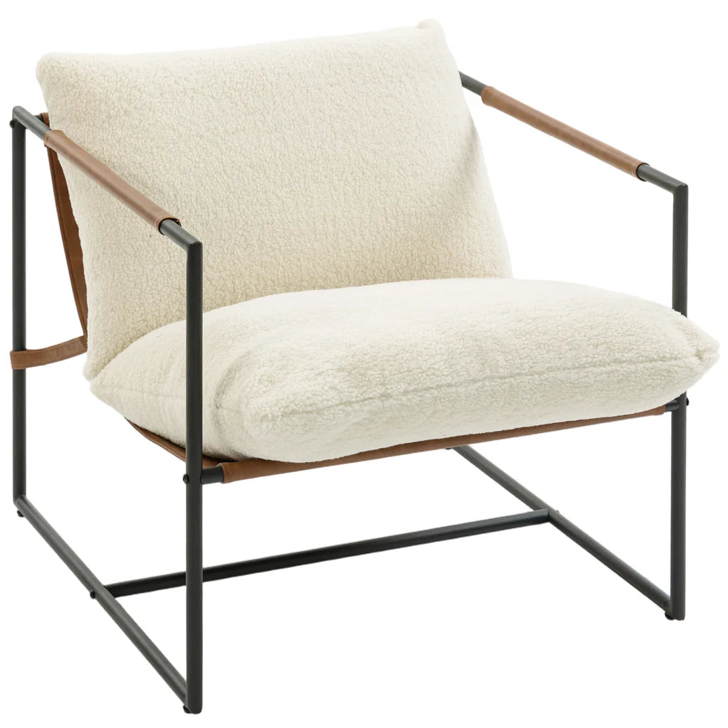 Fauteuil Salon HOMCOM Confortable Assise Large Tissu Bouclé Crème Structure Acier