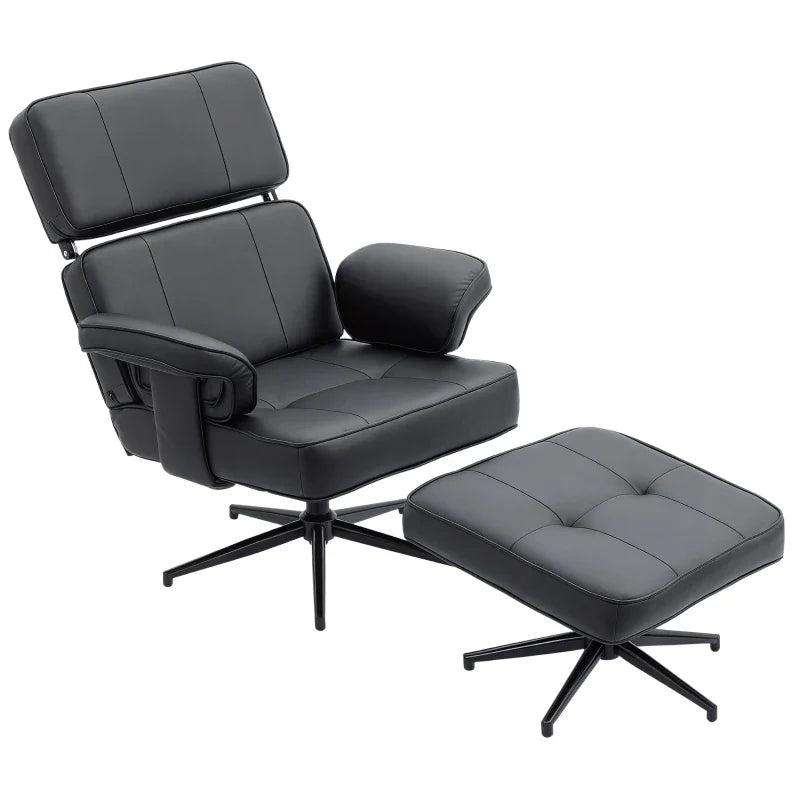 Fauteuil Relax en Similicuir Noir avec Repose-Pieds - Design Moderne et Confortable
