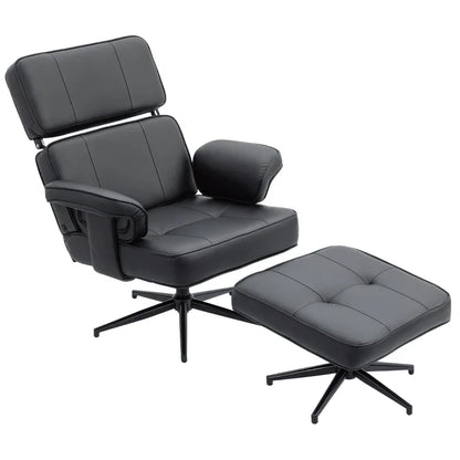 Fauteuil Relax en Similicuir Noir avec Repose-Pieds - Design Moderne et Confortable