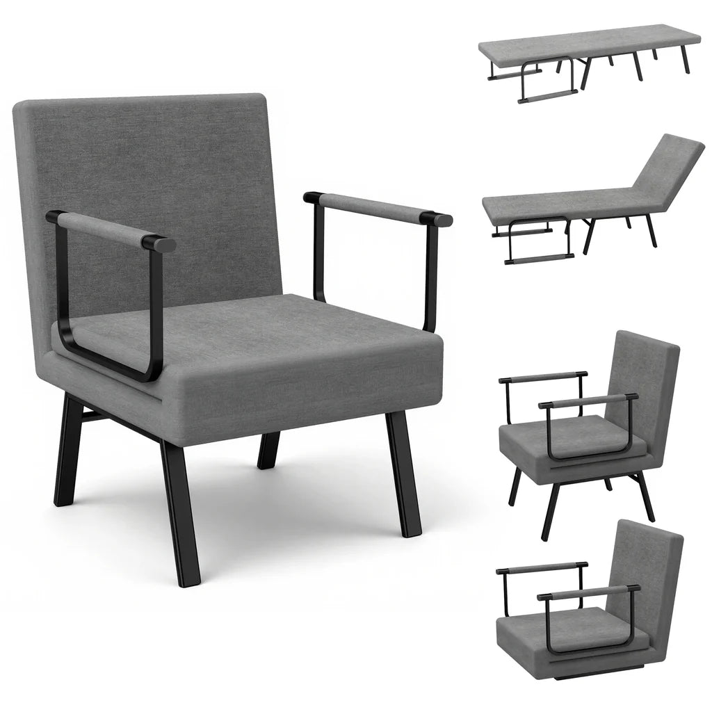 Fauteuil Convertible 4-en-1, Gris Foncé, Réglable 5 Positions