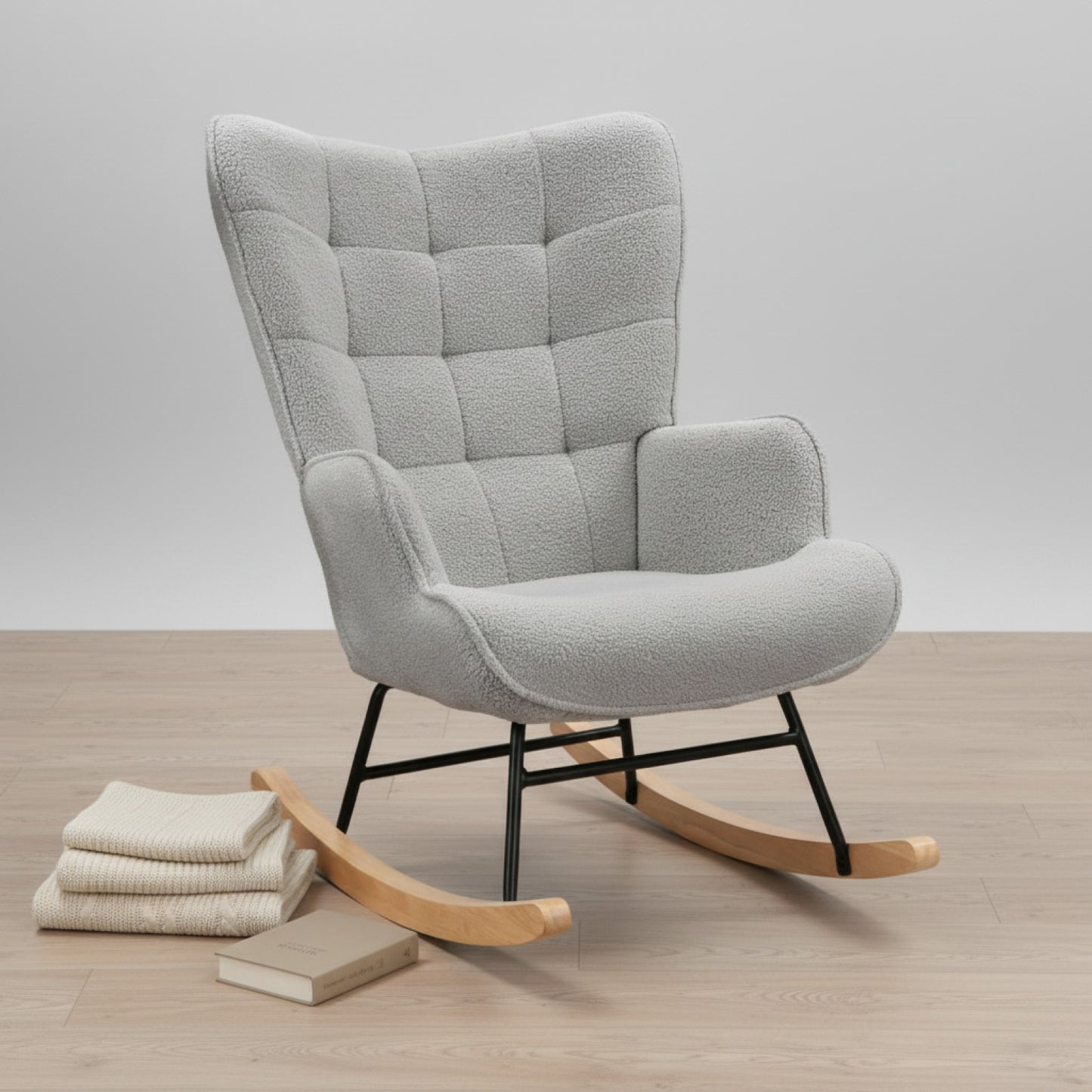 Fauteuil à Bascule Comanlai Velours Wingback Gris Clair - Confort Moderne