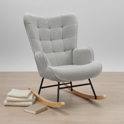 Fauteuil à Bascule Comanlai Velours Wingback Gris Clair - Confort Moderne