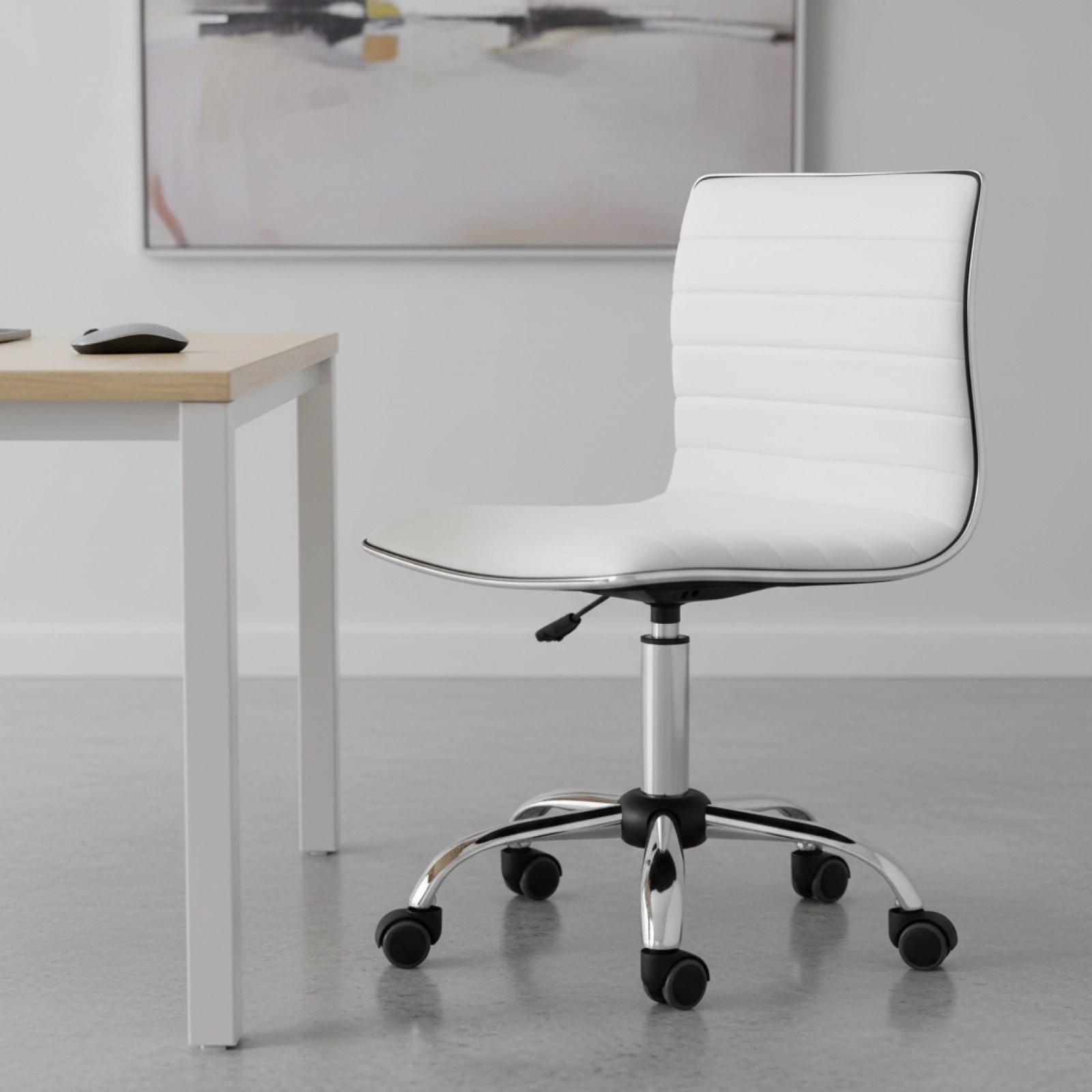 Fauteuil de Bureau Ergonomique HOMCOM Blanc - Hauteur Réglable, Pivotant 360°