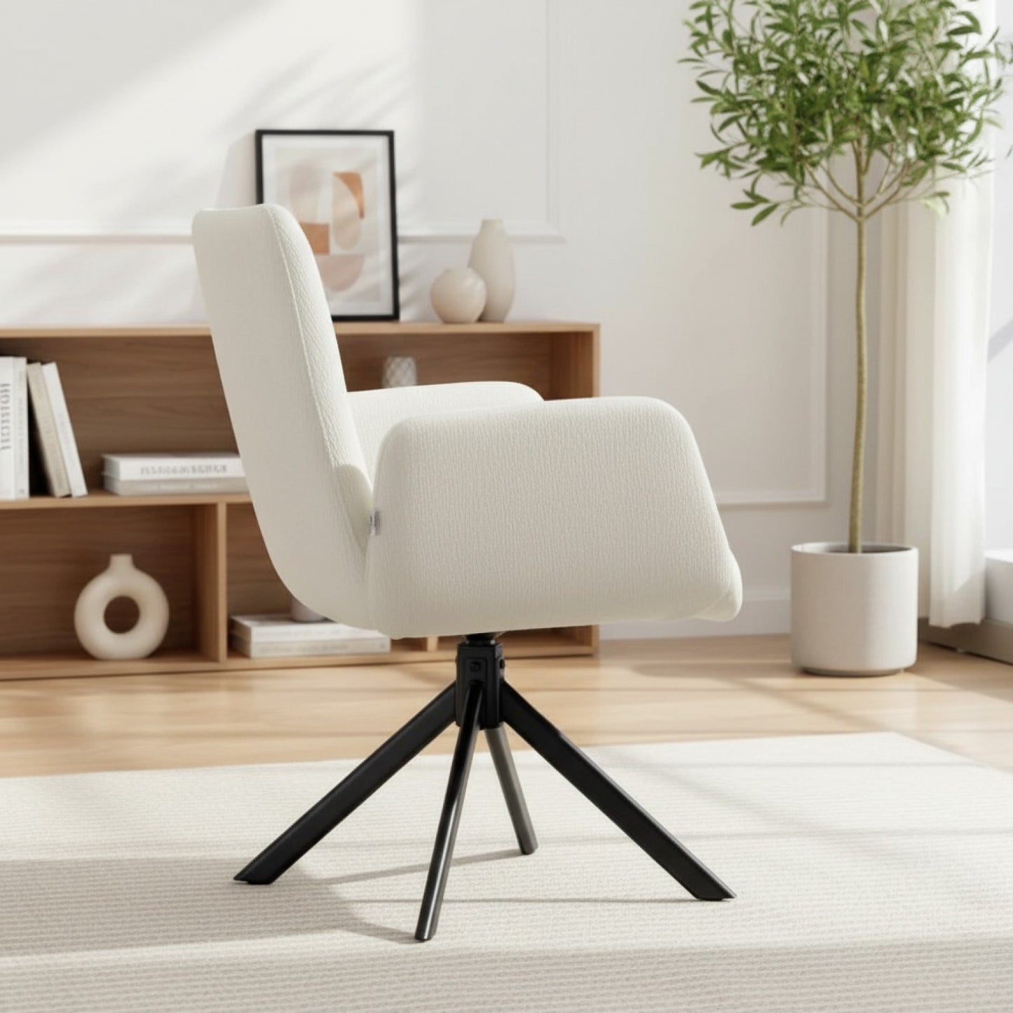 Fauteuil Moderne Pivotant Blanc Crème - Confort et Design Élégant
