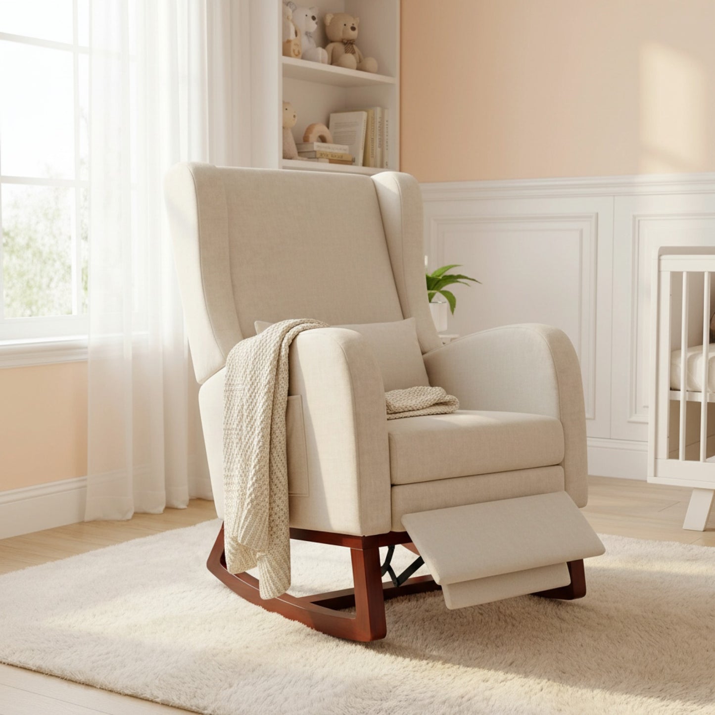 Fauteuil à Bascule Superaly Confortable avec Repose-pieds et Poches Latérales - Beige