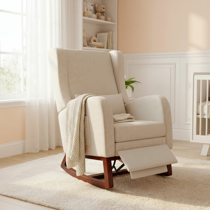Fauteuil à Bascule Superaly Confortable avec Repose-pieds et Poches Latérales - Beige