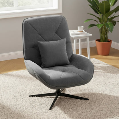 Fauteuil d'appoint pivotant en chenille gris foncé avec coussin lombaire