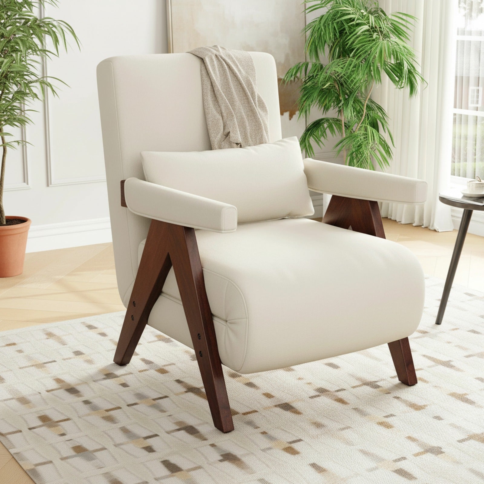 Fauteuil convertible 3-en-1 HAUSS SPOLE beige, tissu lin, repose-pieds intégré