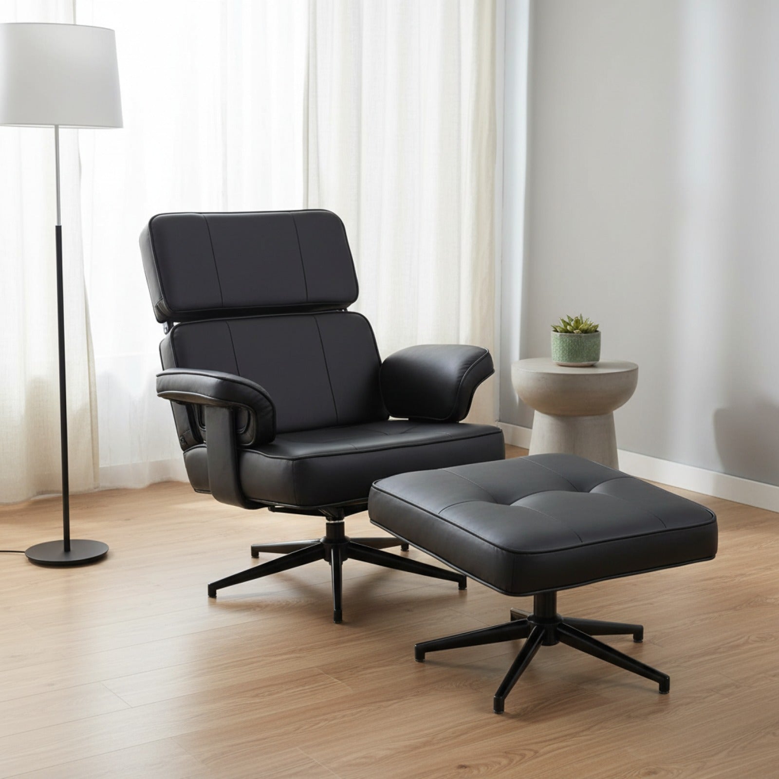Fauteuil Relax en Similicuir Noir avec Repose-Pieds - Design Moderne et Confortable