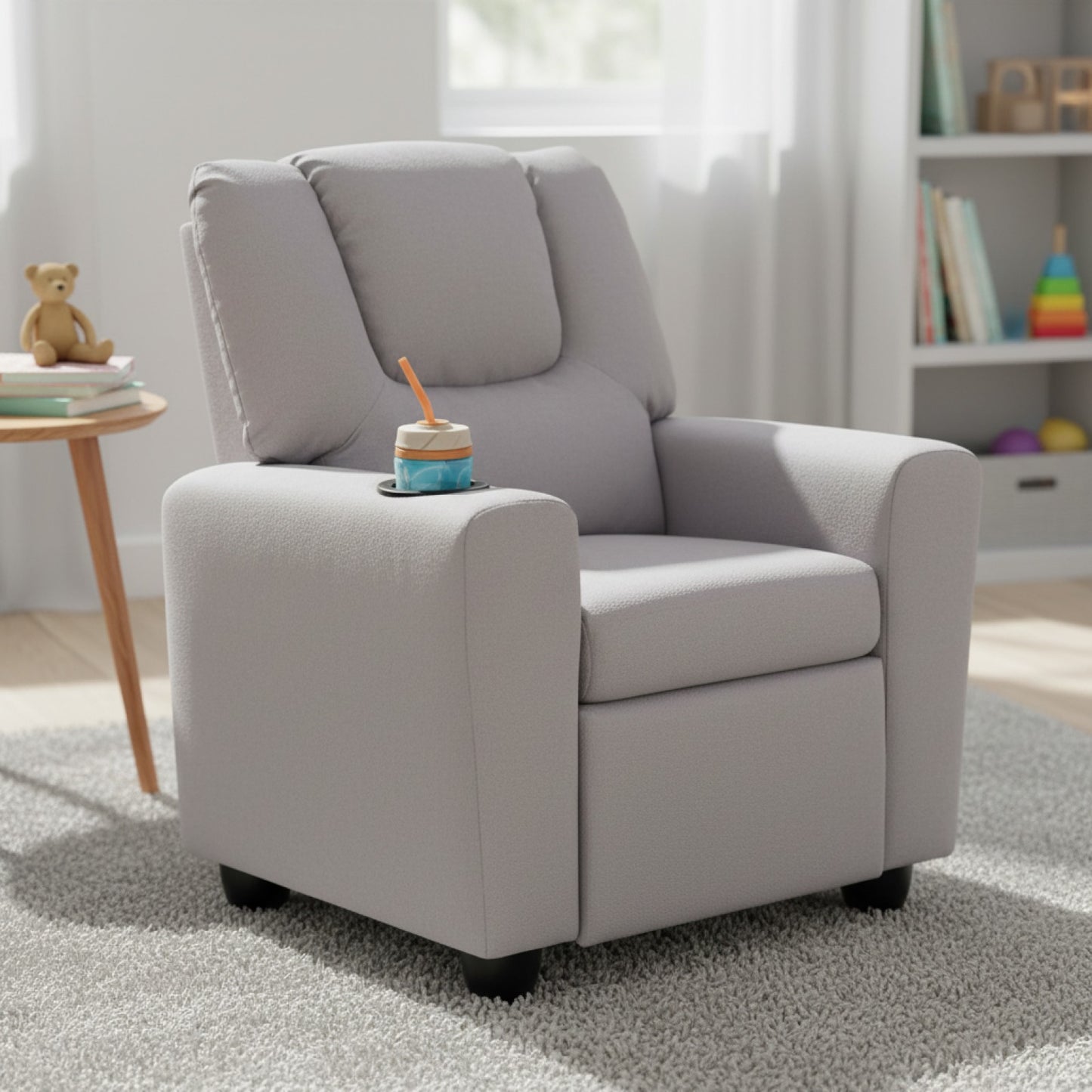 Fauteuil inclinable enfant gris avec porte-gobelet
