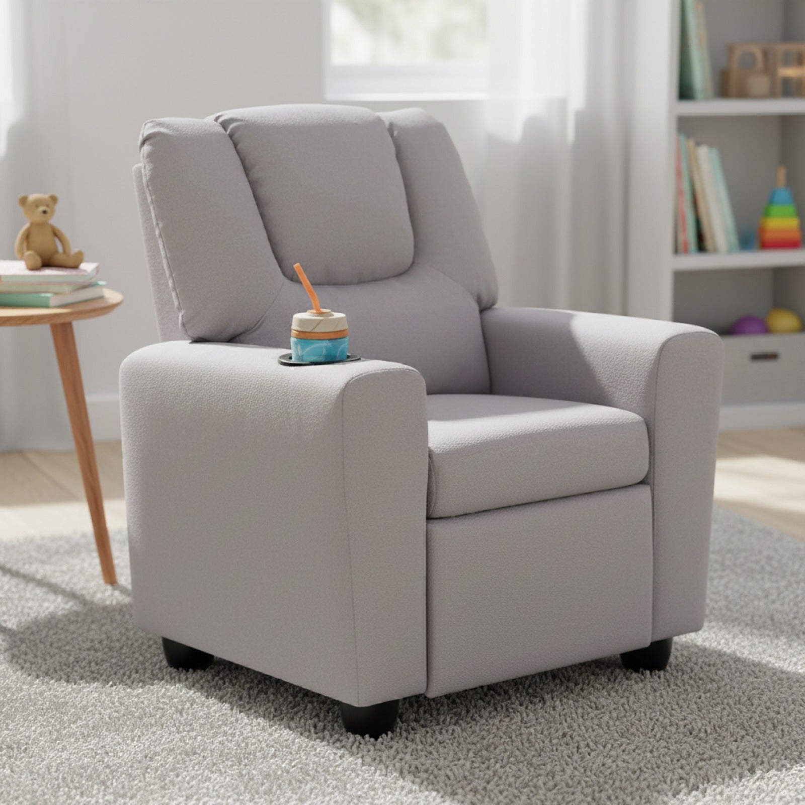 Fauteuil inclinable enfant gris avec porte-gobelet