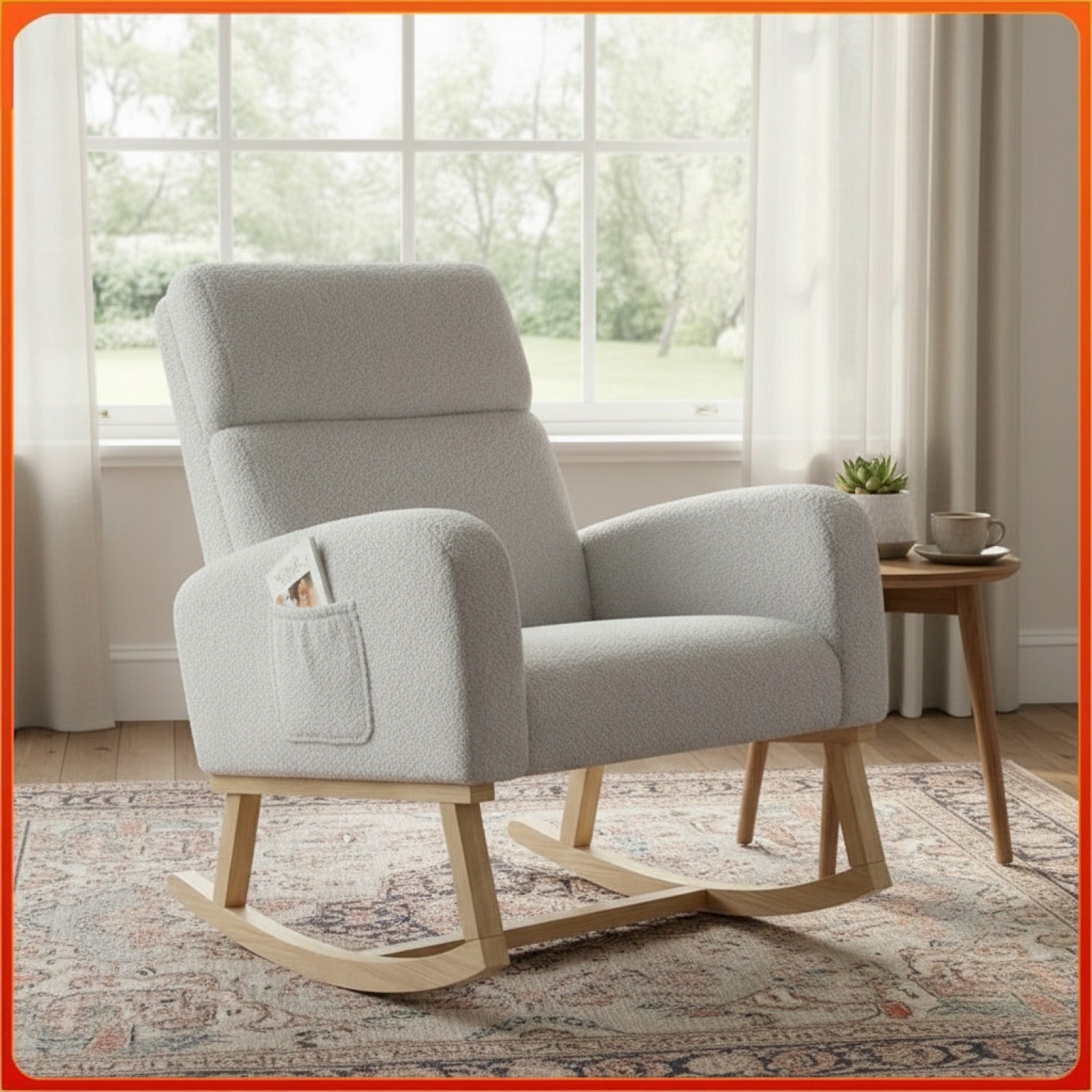 Fauteuil à Bascule Comanlai Teddy Fleece Gris Clair - Confort Ergonomique et Design Minimaliste