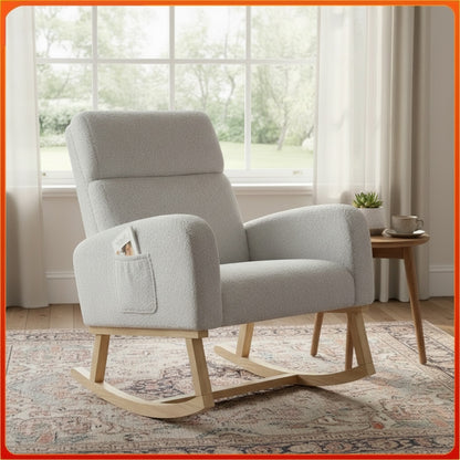 Fauteuil à Bascule Comanlai Teddy Fleece Gris Clair - Confort Ergonomique et Design Minimaliste