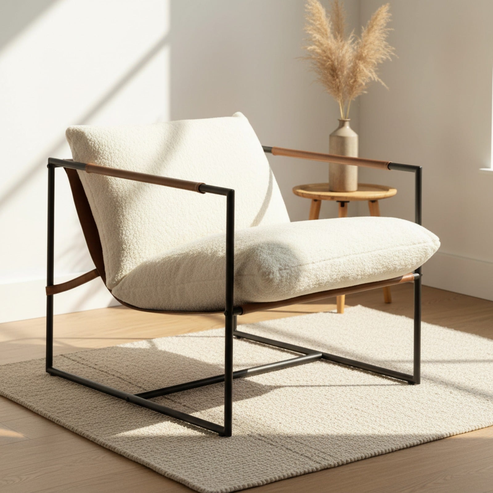 Fauteuil Salon HOMCOM Confortable Assise Large Tissu Bouclé Crème Structure Acier