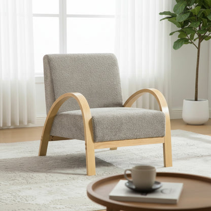 Fauteuil Lounge Scandinave en Velours Chenille avec Pieds en Bois Massif - Confort Moderne pour Salon & Chambre