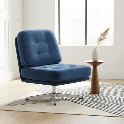 Fauteuil d'appoint bleu en velours côtelé avec assise large et rotation 360°