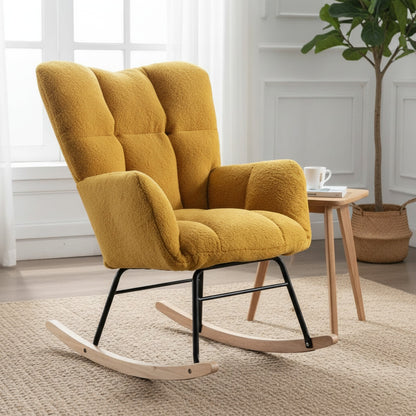 Fauteuil à Bascule Teddy Jaune Confortable Design Moderne