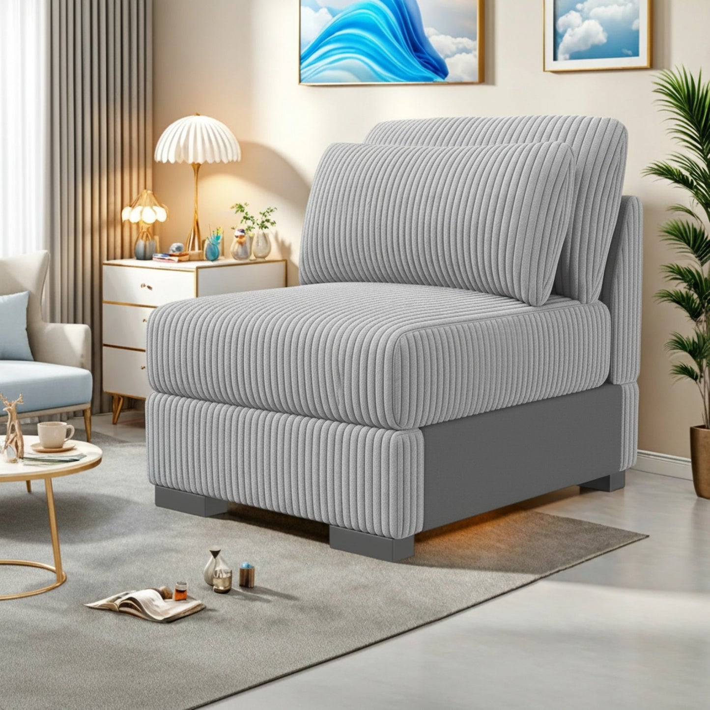 Fauteuil Convertible Velours Gris Confortable 1 Place - Style Moderne