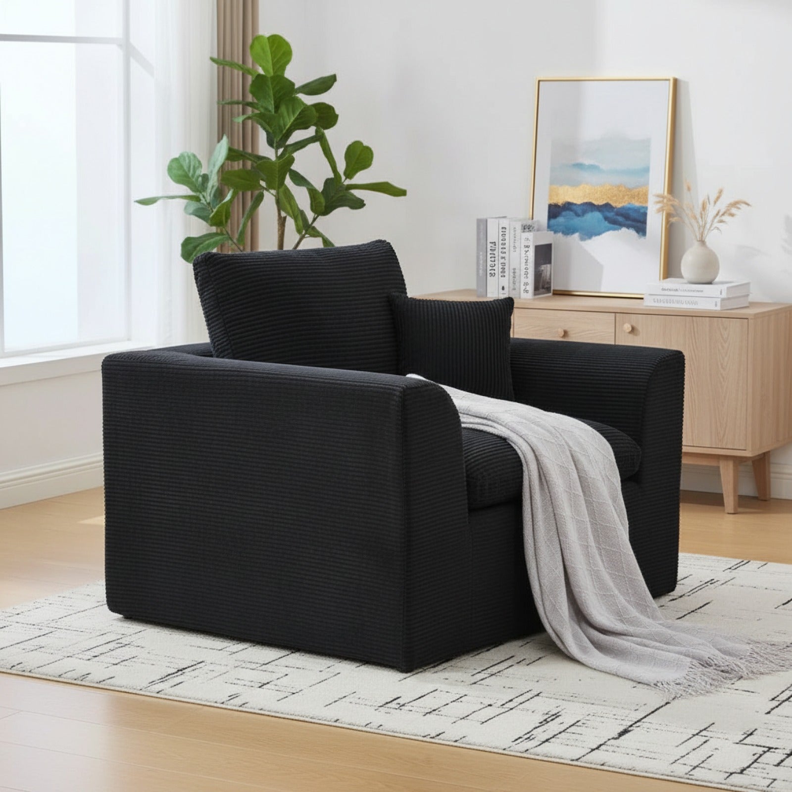 Fauteuil Salon Minimaliste Moderne en Coton Doux et Confortable avec Coussin