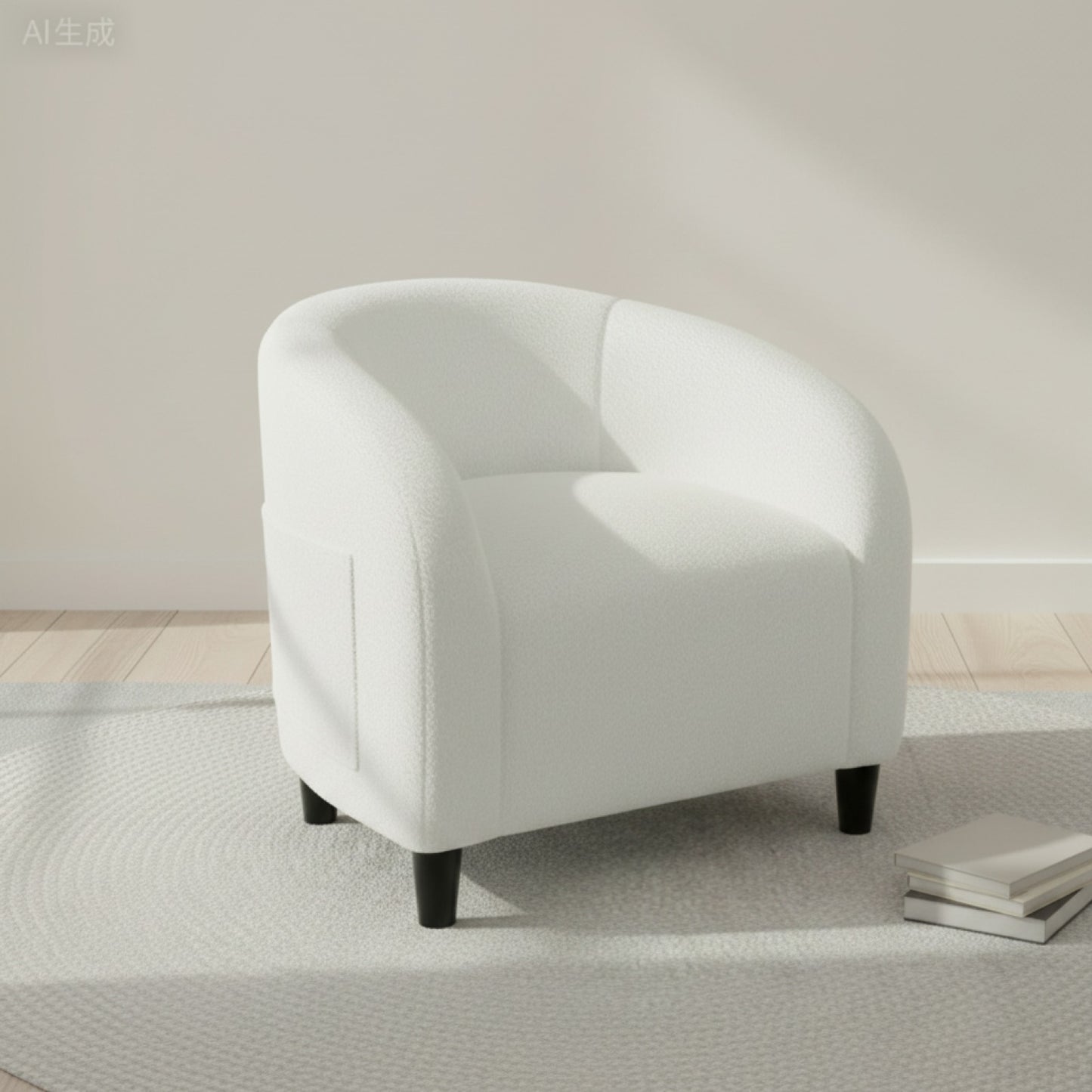 Fauteuil Design Moderne en Tissu Bouclé Blanc - Confort & Style