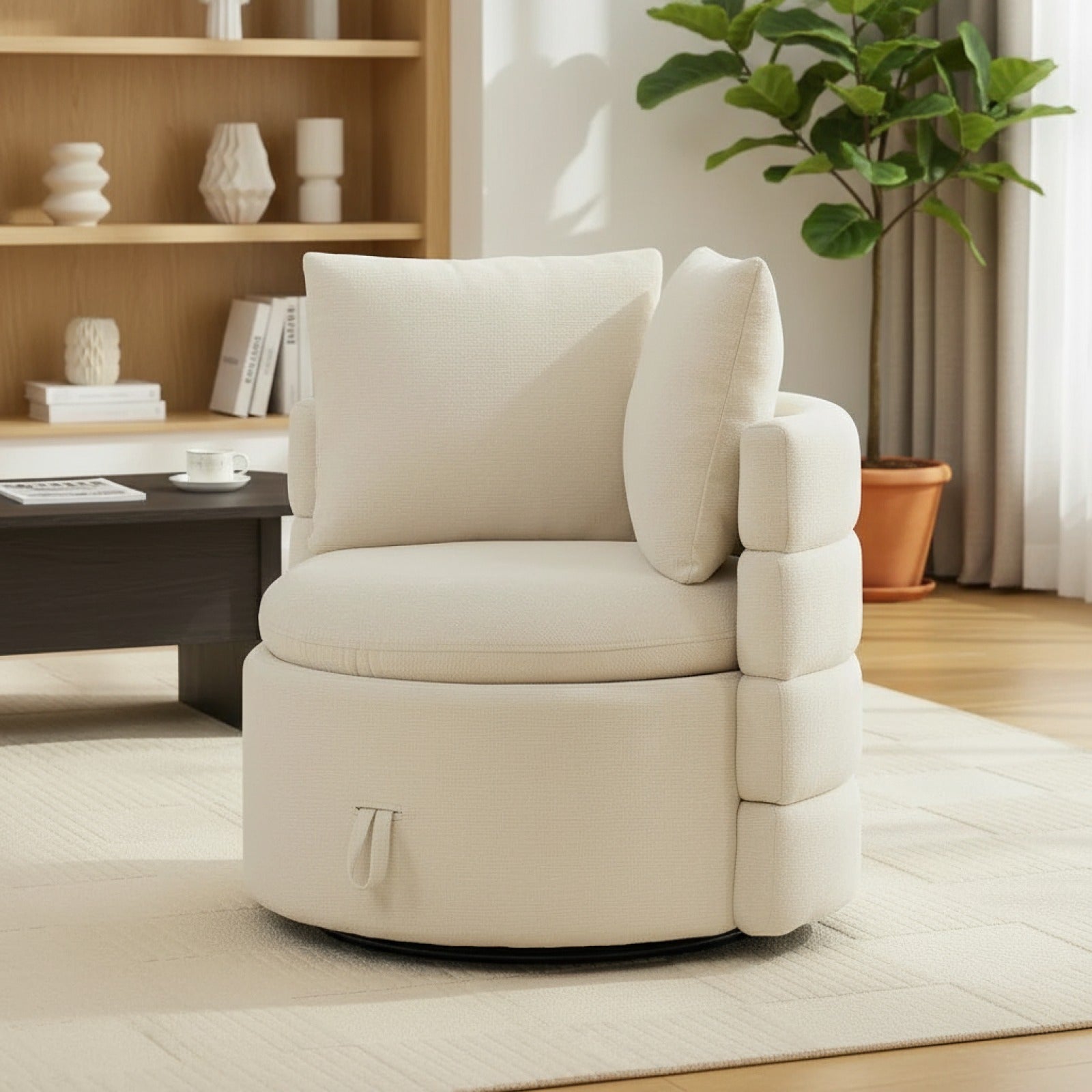 Fauteuil d'appoint pivotant 360° en chenille avec rangement caché - Confort moderne et design élégant